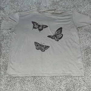 Tan T-Shirt with Butterfly Design